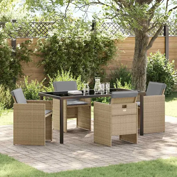 Ensemble de salle à manger pour jardin 5 pcs Beige polyrotin