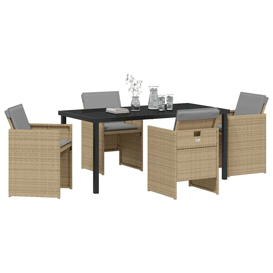 Ensemble de salle à manger pour jardin 5 pcs Beige polyrotin - 3