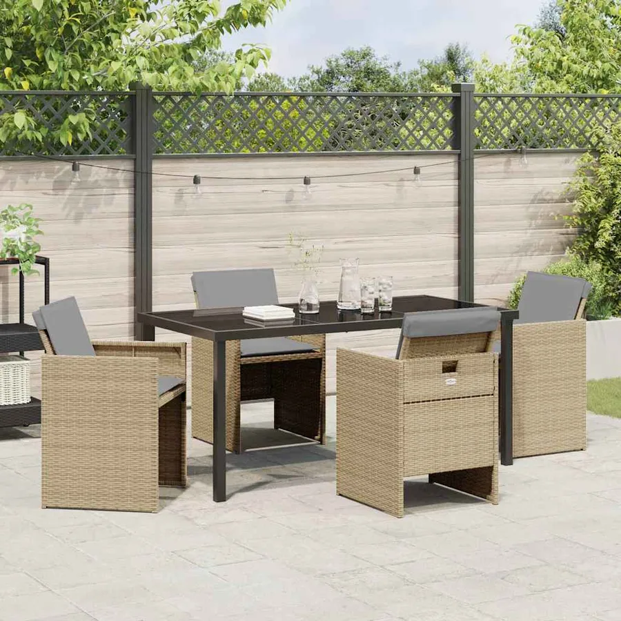 Ensemble de salle à manger pour jardin 5 pcs Beige polyrotin - 4