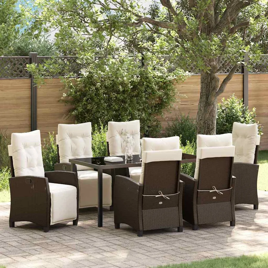 Ensemble de salle à manger pour jardin 7 pcs Marron polyrotin