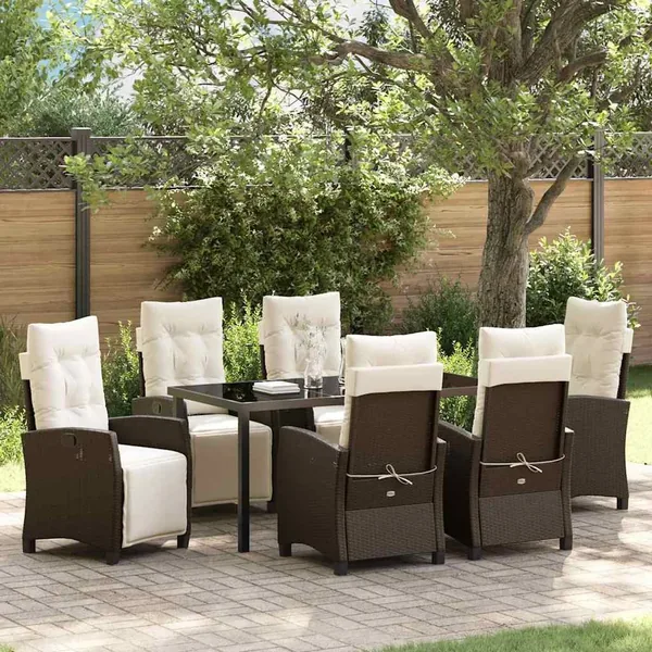 Ensemble de salle à manger pour jardin 7 pcs Marron polyrotin