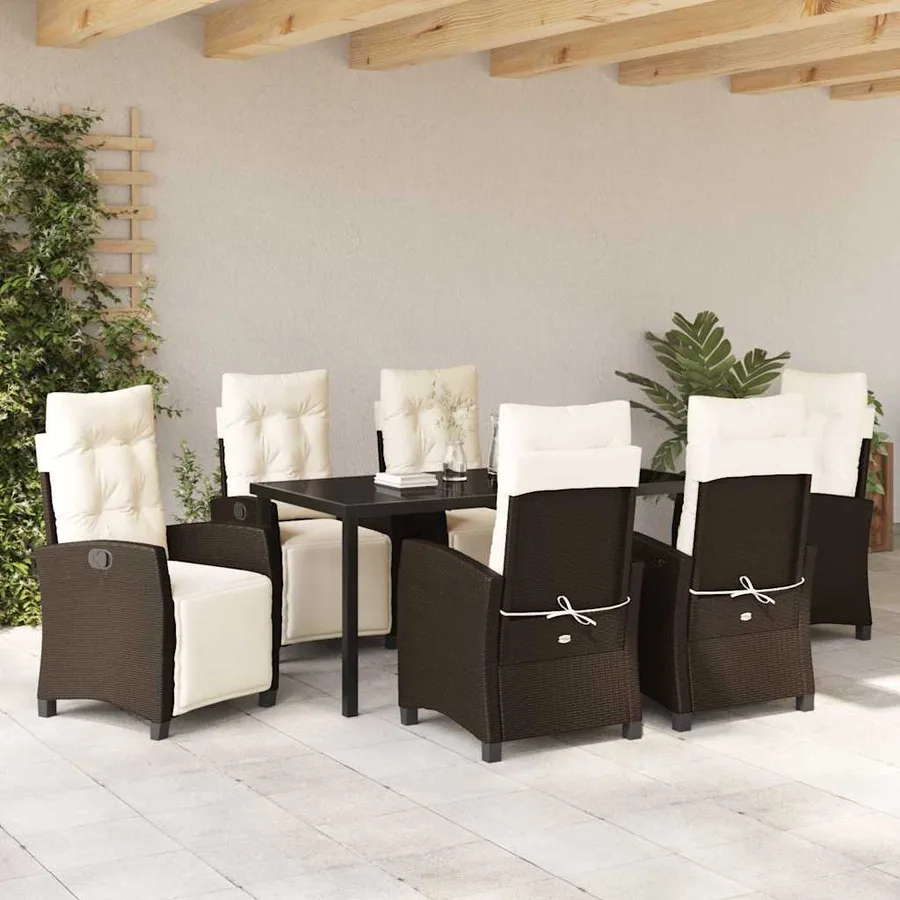 Ensemble de salle à manger pour jardin 7 pcs Marron polyrotin - 4