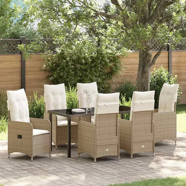 Ensemble de salle à manger pour jardin 7 pcs Beige polyrotin