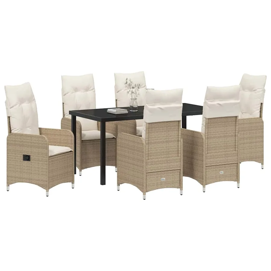 Ensemble de salle à manger pour jardin 7 pcs Beige polyrotin - 3
