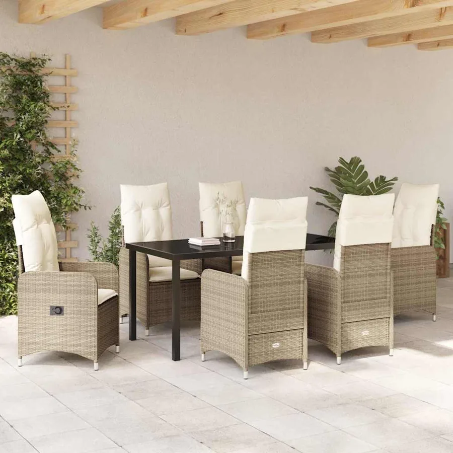 Ensemble de salle à manger pour jardin 7 pcs Beige polyrotin - 4