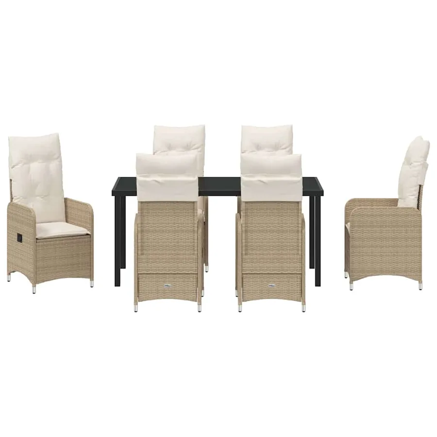 Ensemble de salle à manger pour jardin 7 pcs Beige polyrotin - 7