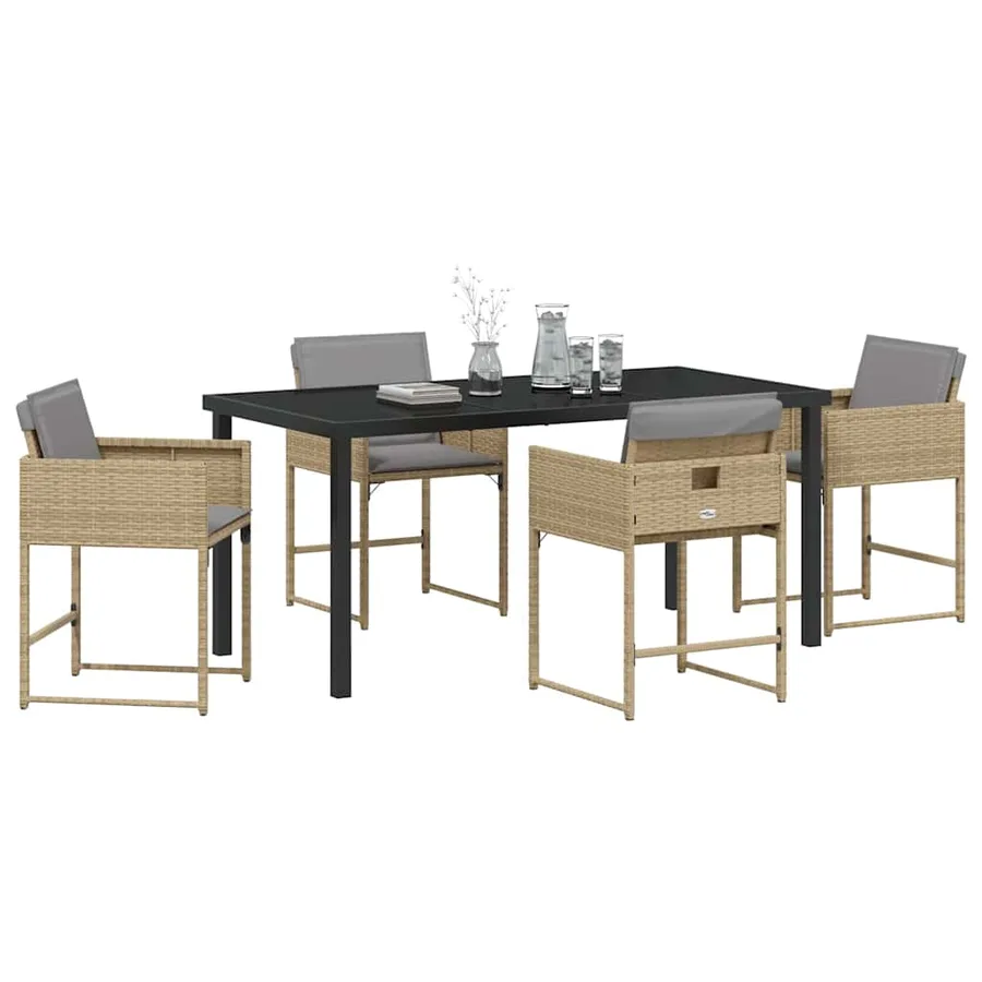 Ensemble de salle à manger pour jardin 5 pcs Beige polyrotin - 3