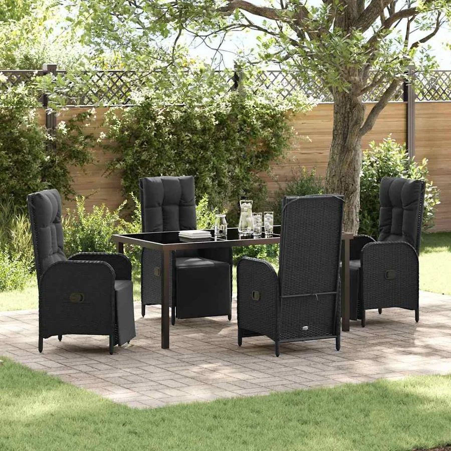Ensemble de salle à manger pour jardin 5 pcs Noir polyrotin