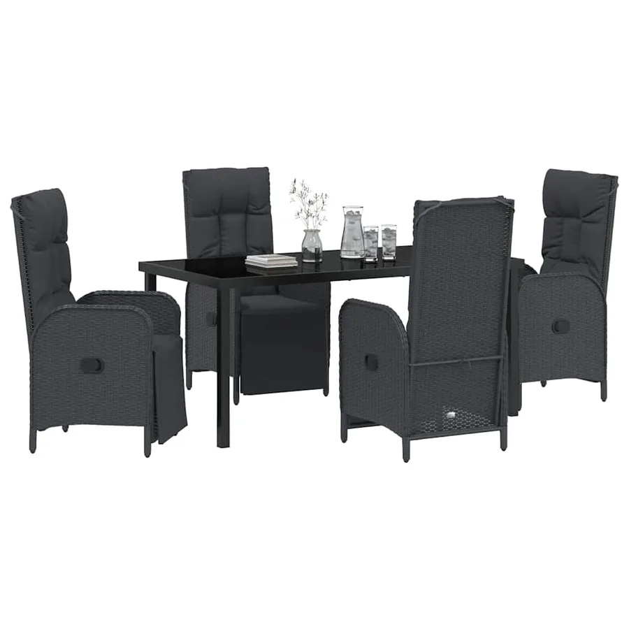 Ensemble de salle à manger pour jardin 5 pcs Noir polyrotin - 3