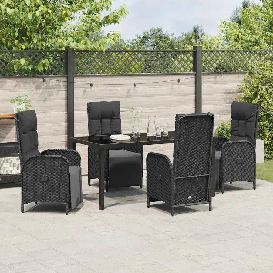 Ensemble de salle à manger pour jardin 5 pcs Noir polyrotin - 4