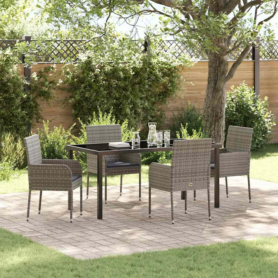 Ensemble de salle à manger pour jardin 5 pcs Gris polyrotin