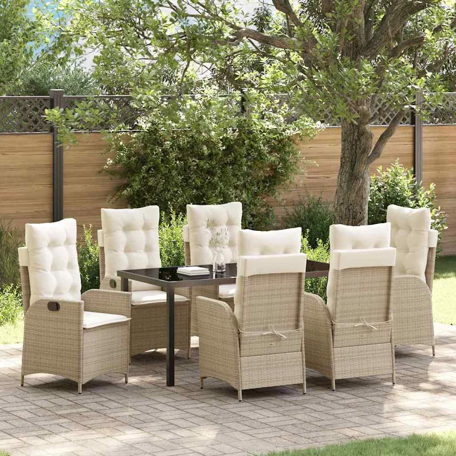 Ensemble de salle à manger pour jardin 7 pcs Beige polyrotin