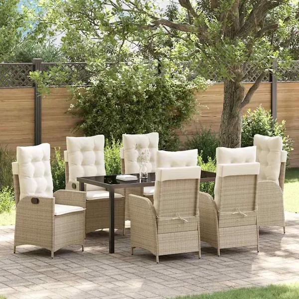Ensemble de salle à manger pour jardin 7 pcs Beige polyrotin