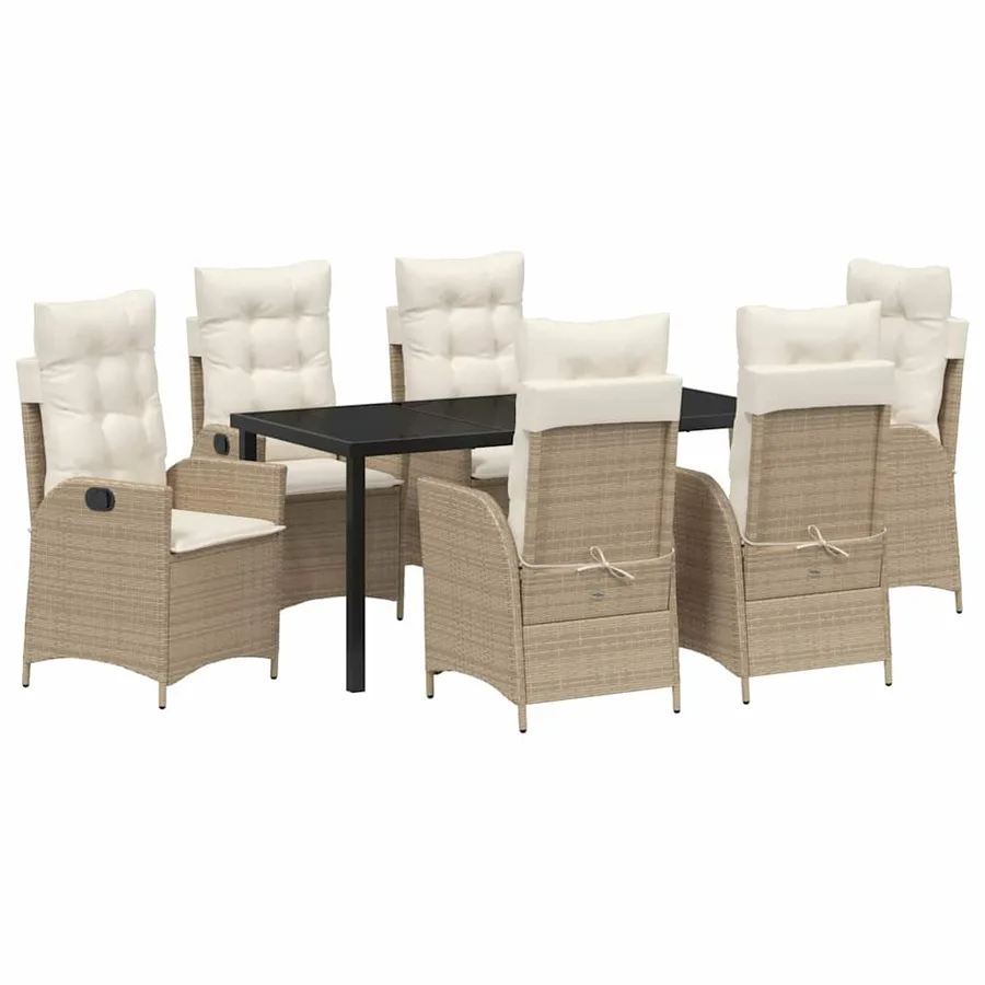 Ensemble de salle à manger pour jardin 7 pcs Beige polyrotin - 2