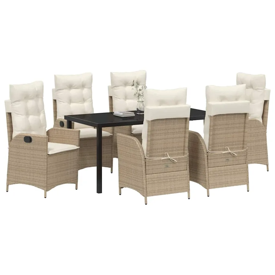 Ensemble de salle à manger pour jardin 7 pcs Beige polyrotin - 3