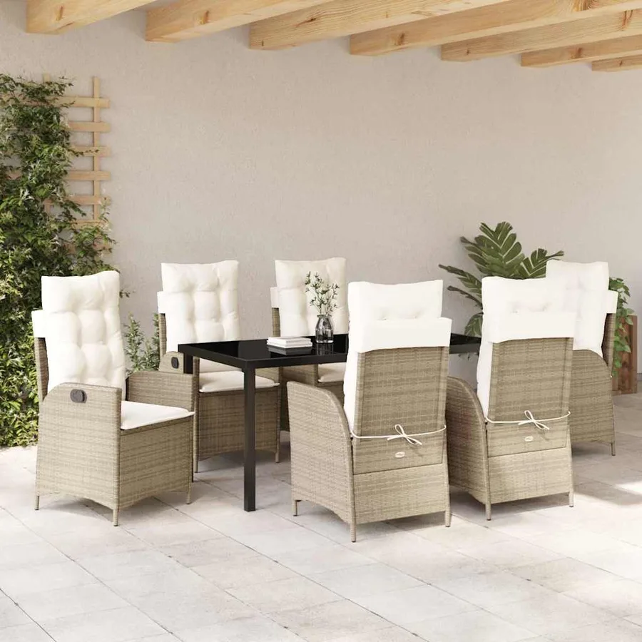 Ensemble de salle à manger pour jardin 7 pcs Beige polyrotin - 4