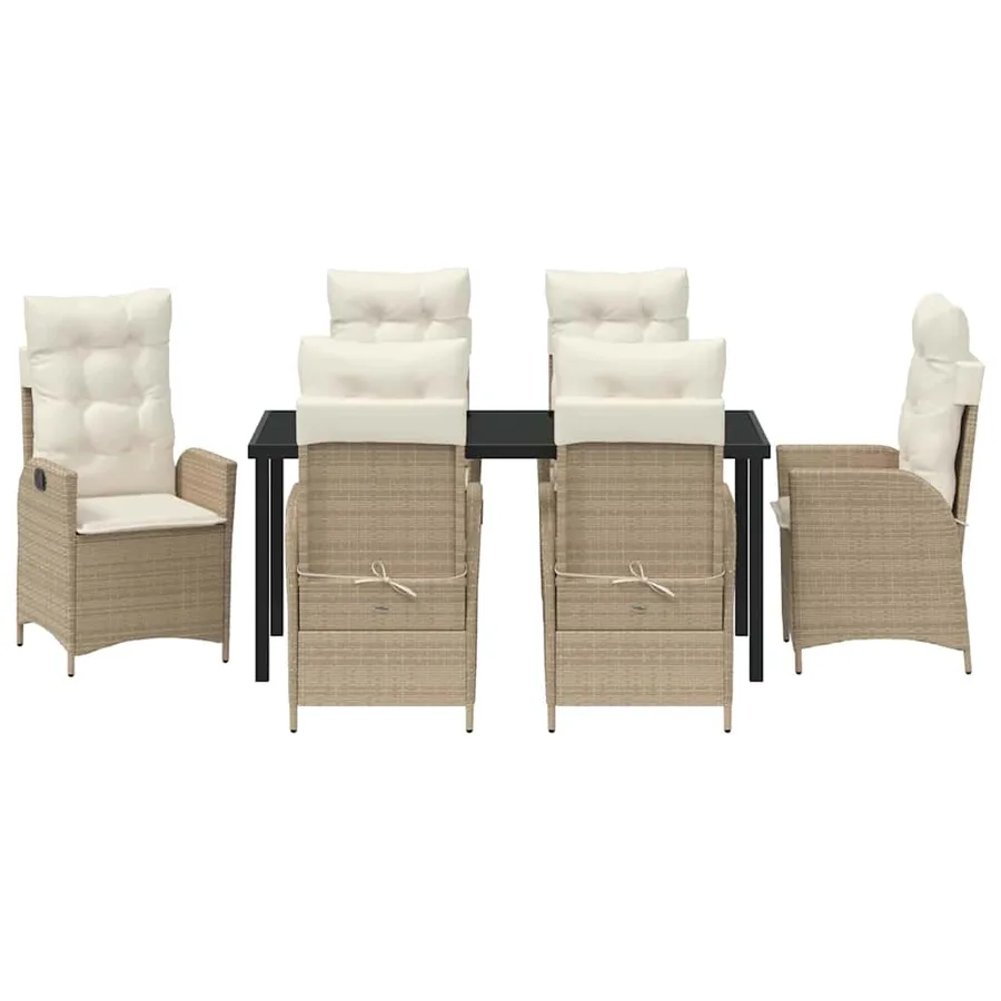 Ensemble de salle à manger pour jardin 7 pcs Beige polyrotin - 7