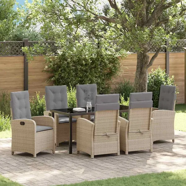 Ensemble de salle à manger pour jardin 7 pcs Beige polyrotin
