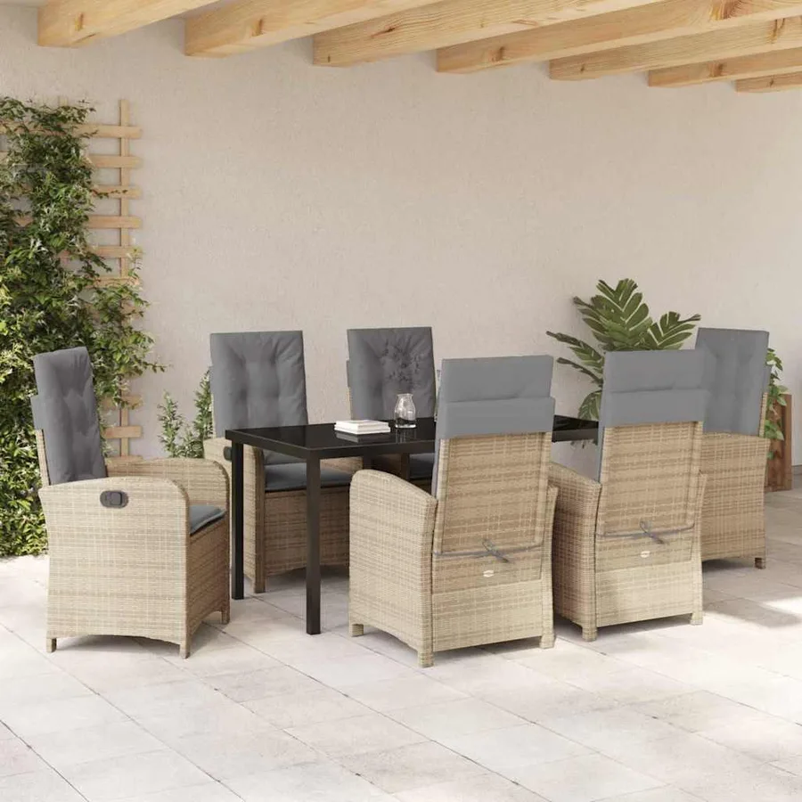 Ensemble de salle à manger pour jardin 7 pcs Beige polyrotin - 4