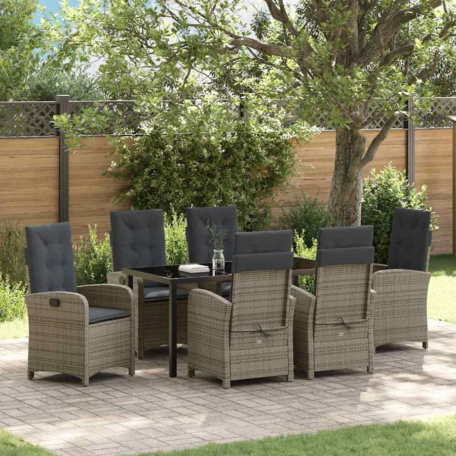 Ensemble de salle à manger pour jardin 7 pcs Gris polyrotin