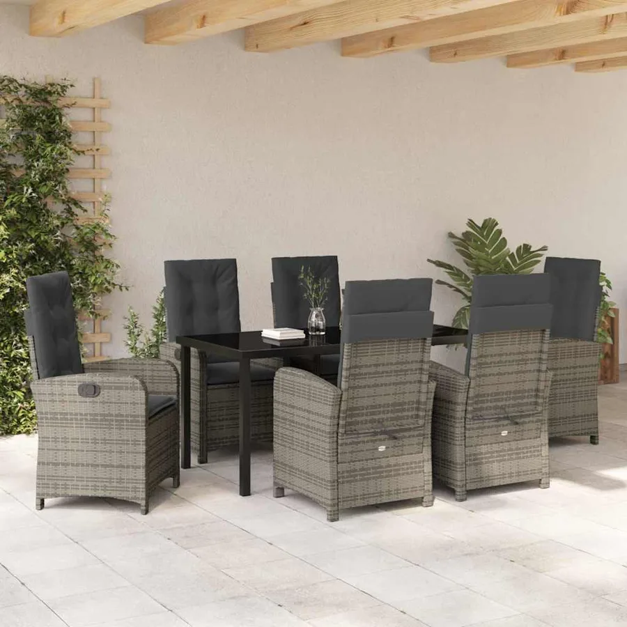 Ensemble de salle à manger pour jardin 7 pcs Gris polyrotin - 4
