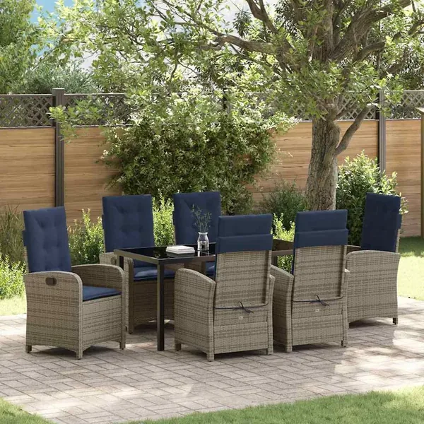 Ensemble de salle à manger pour jardin 7 pcs Gris polyrotin