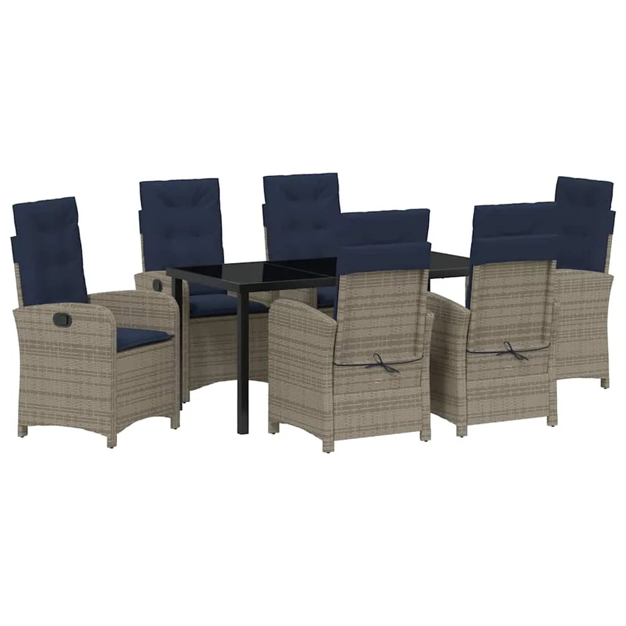 Ensemble de salle à manger pour jardin 7 pcs Gris polyrotin - 2