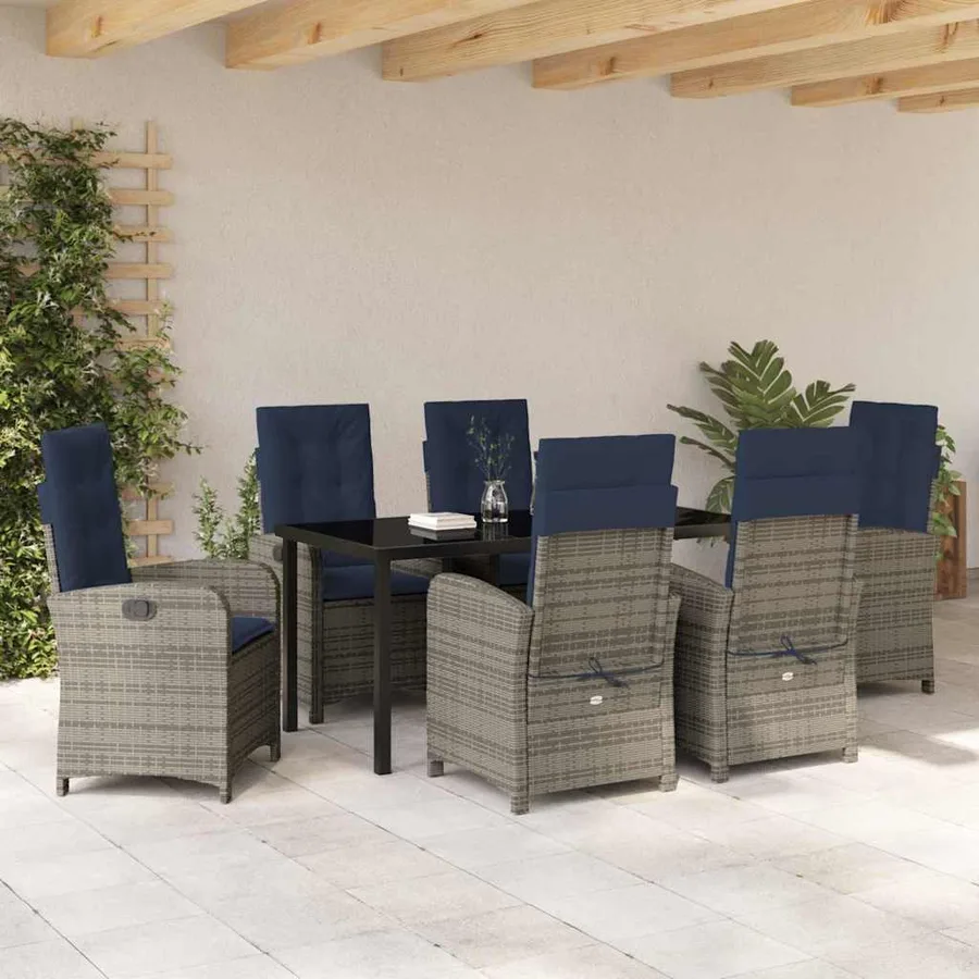 Ensemble de salle à manger pour jardin 7 pcs Gris polyrotin - 4