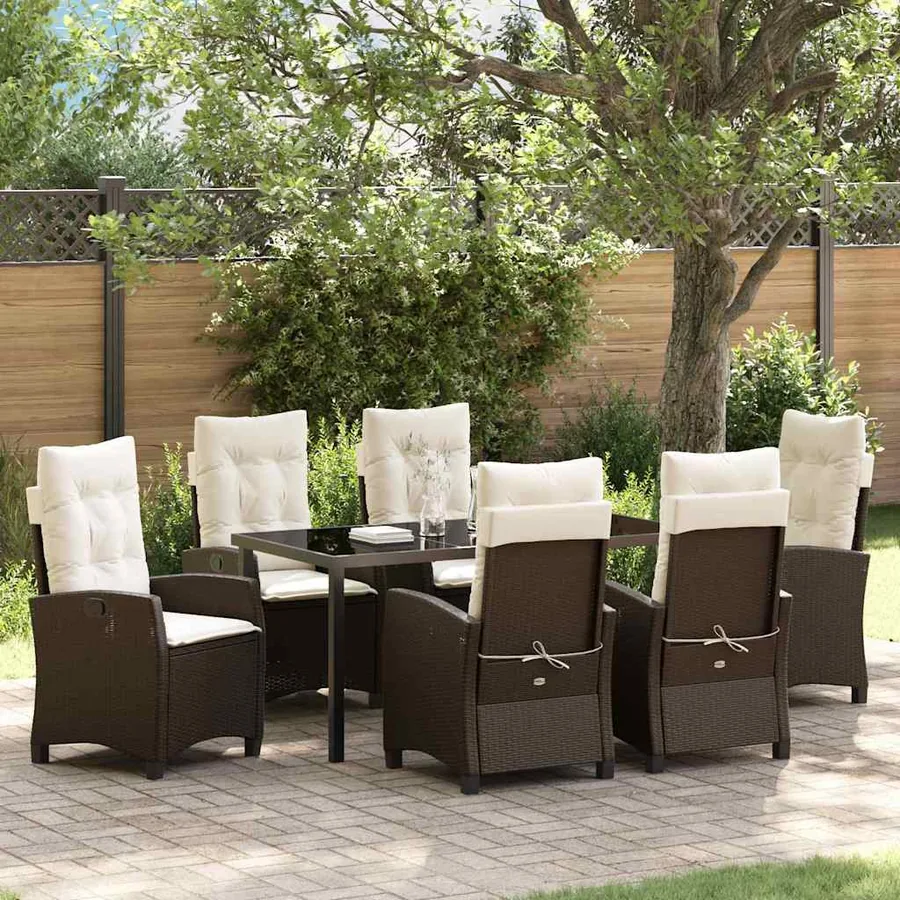 Ensemble de salle à manger pour jardin 7 pcs Marron polyrotin