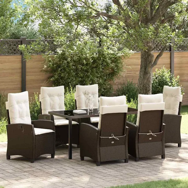 Ensemble de salle à manger pour jardin 7 pcs Marron polyrotin