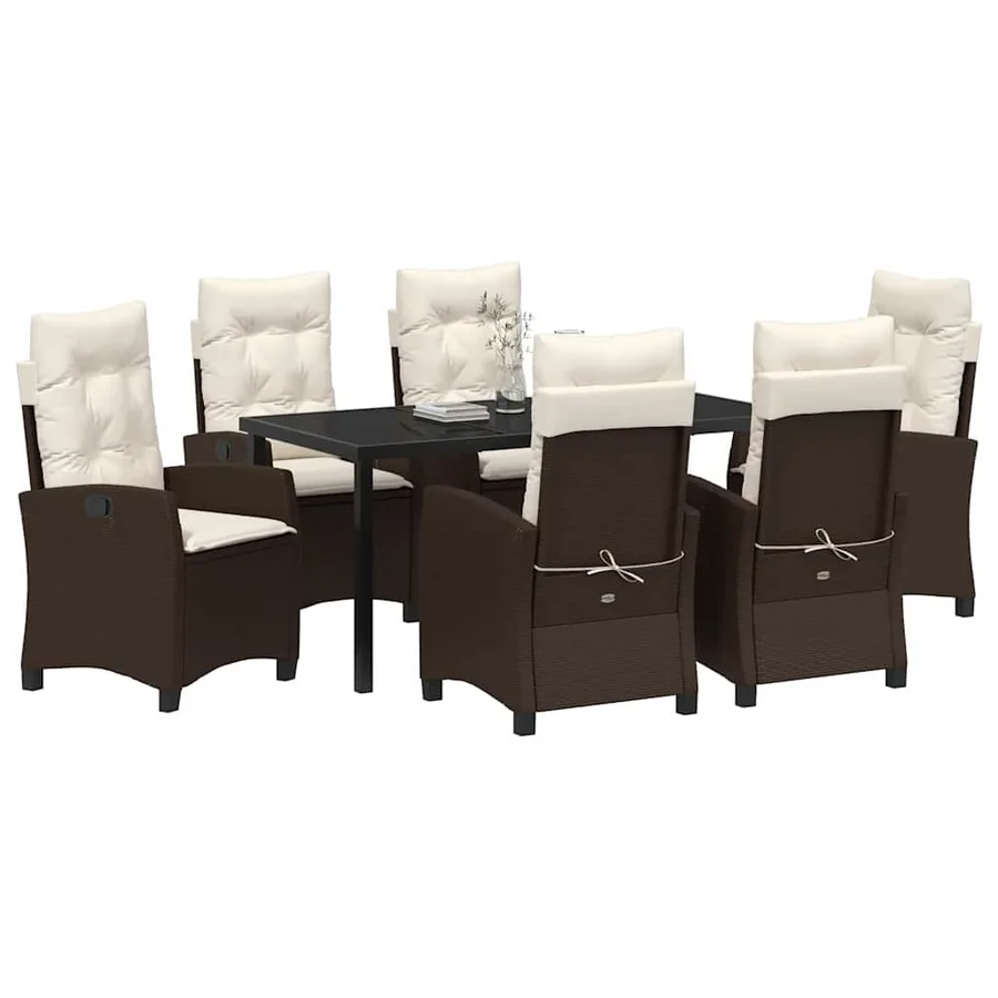 Ensemble de salle à manger pour jardin 7 pcs Marron polyrotin - 3