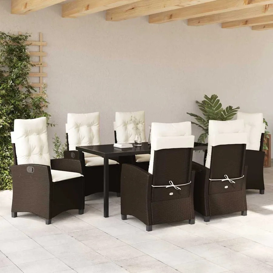 Ensemble de salle à manger pour jardin 7 pcs Marron polyrotin - 4