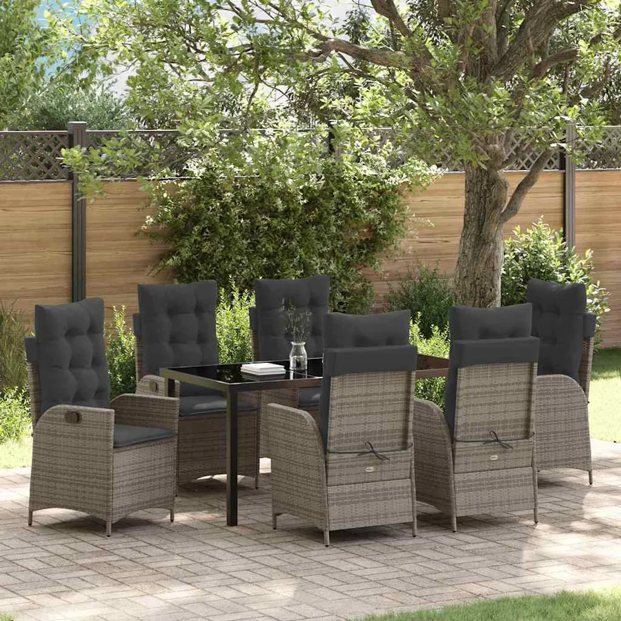 Ensemble de salle à manger pour jardin 7 pcs Gris polyrotin