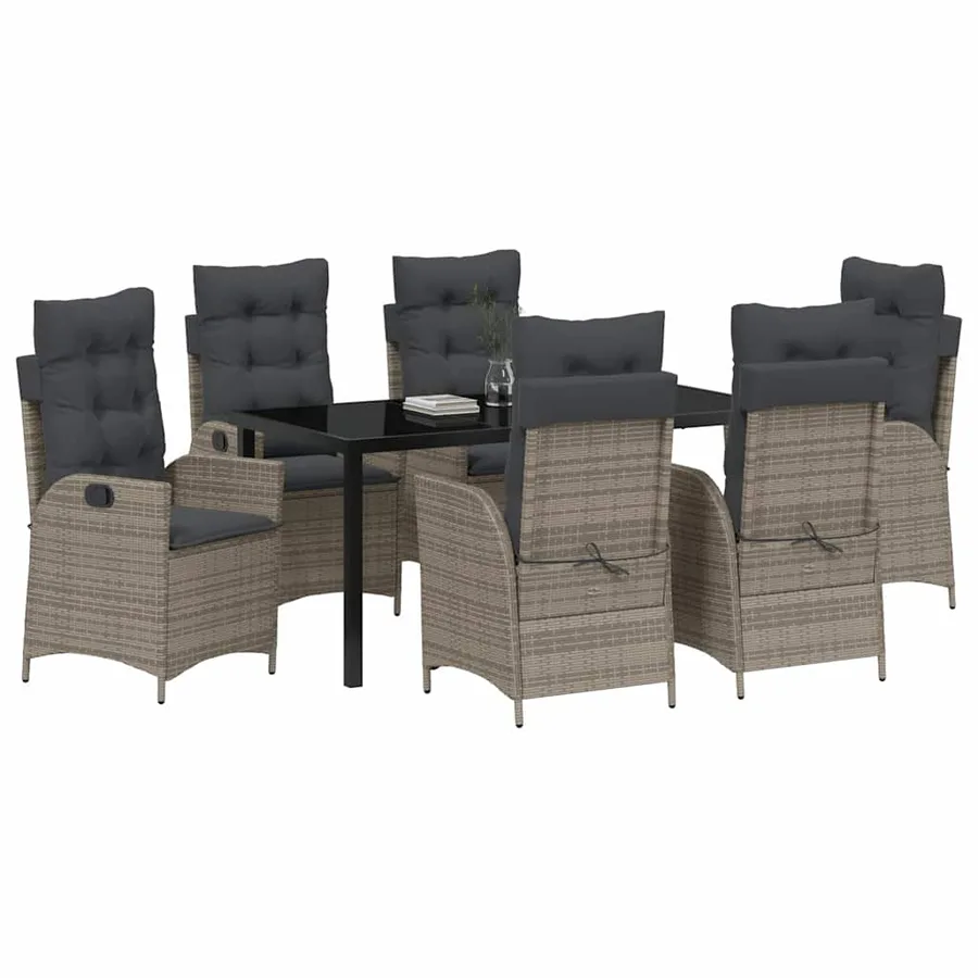 Ensemble de salle à manger pour jardin 7 pcs Gris polyrotin - 3