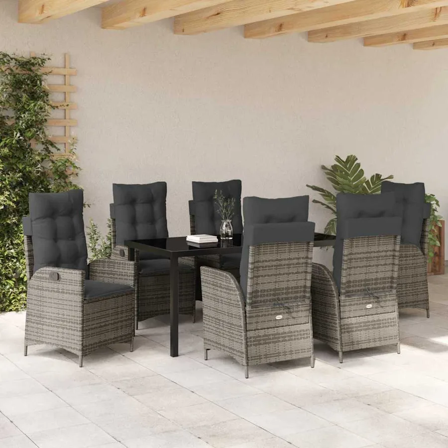 Ensemble de salle à manger pour jardin 7 pcs Gris polyrotin - 4