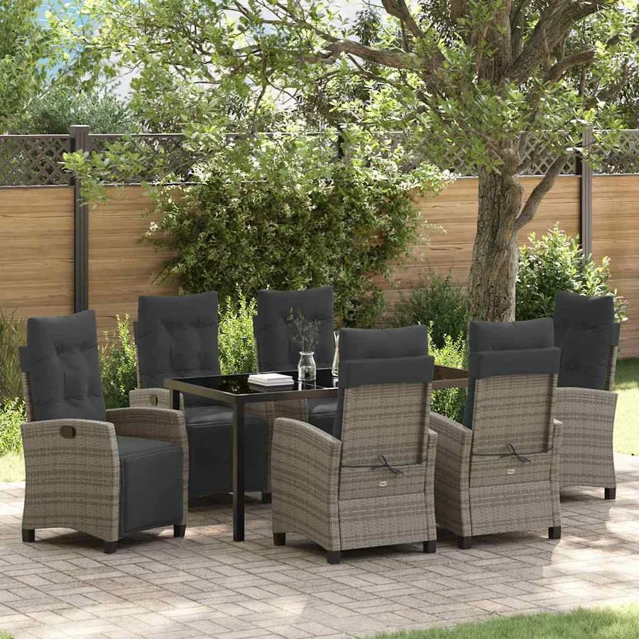Ensemble de salle à manger pour jardin 7 pcs Gris polyrotin