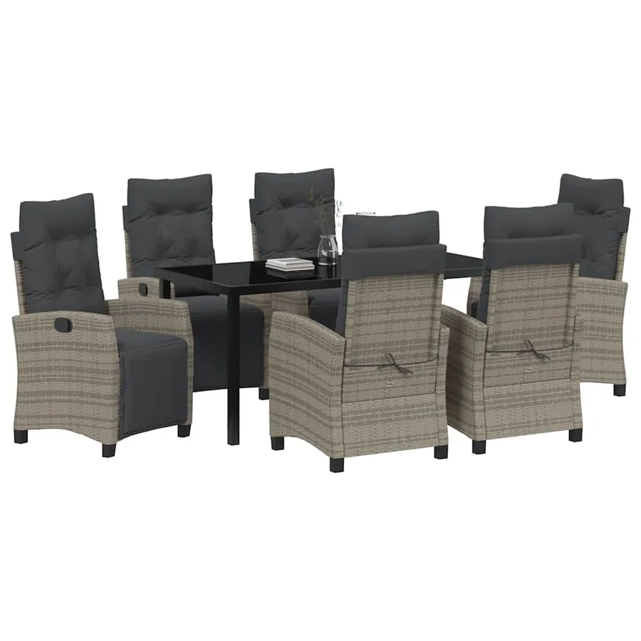 Ensemble de salle à manger pour jardin 7 pcs Gris polyrotin - 3
