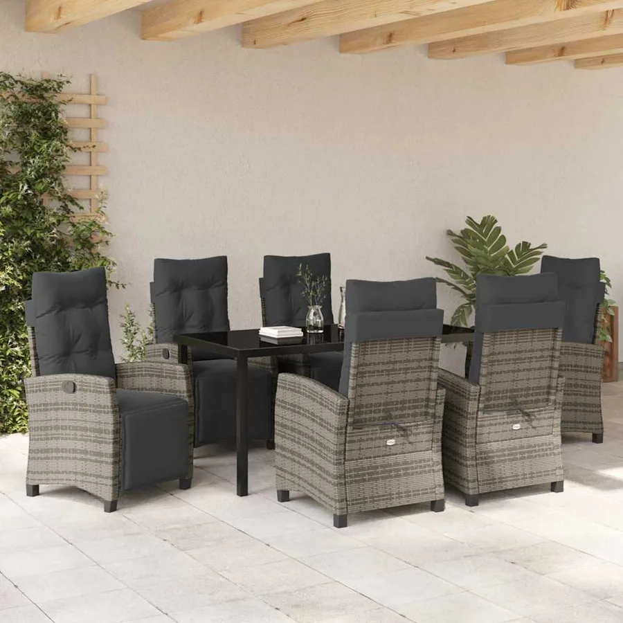 Ensemble de salle à manger pour jardin 7 pcs Gris polyrotin - 4