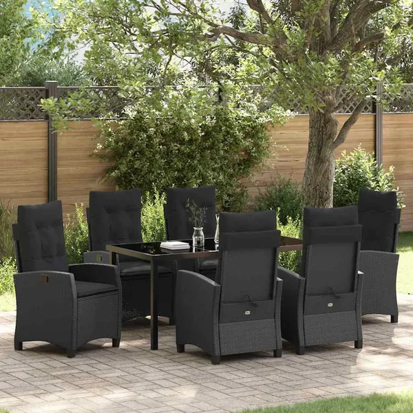 Ensemble de salle à manger pour jardin 7 pcs Noir polyrotin