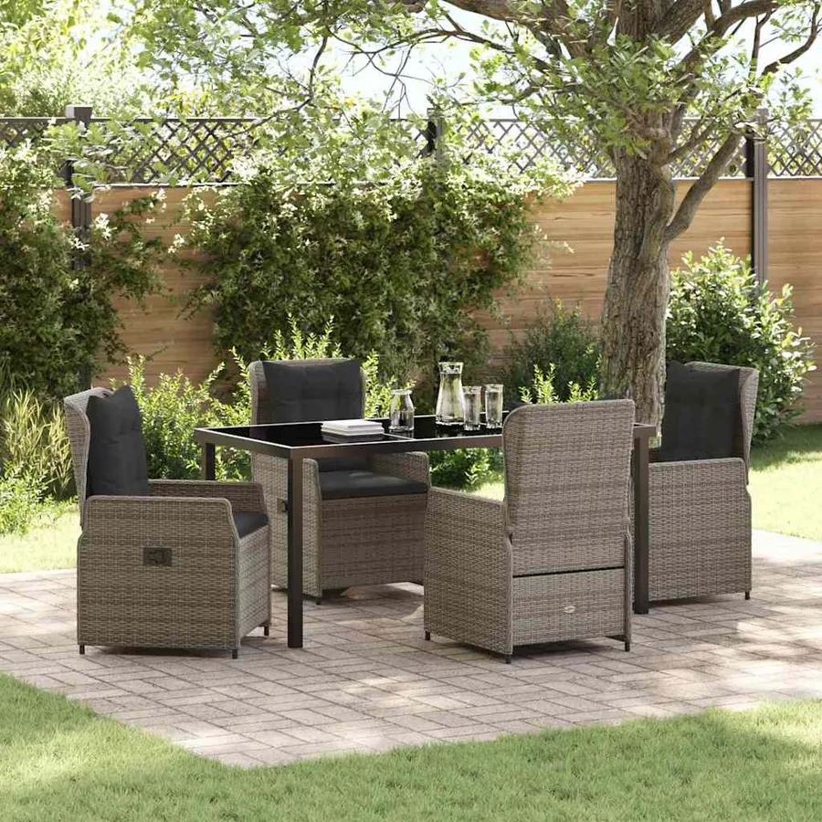 Ensemble de salle à manger pour jardin 5 pcs Gris polyrotin
