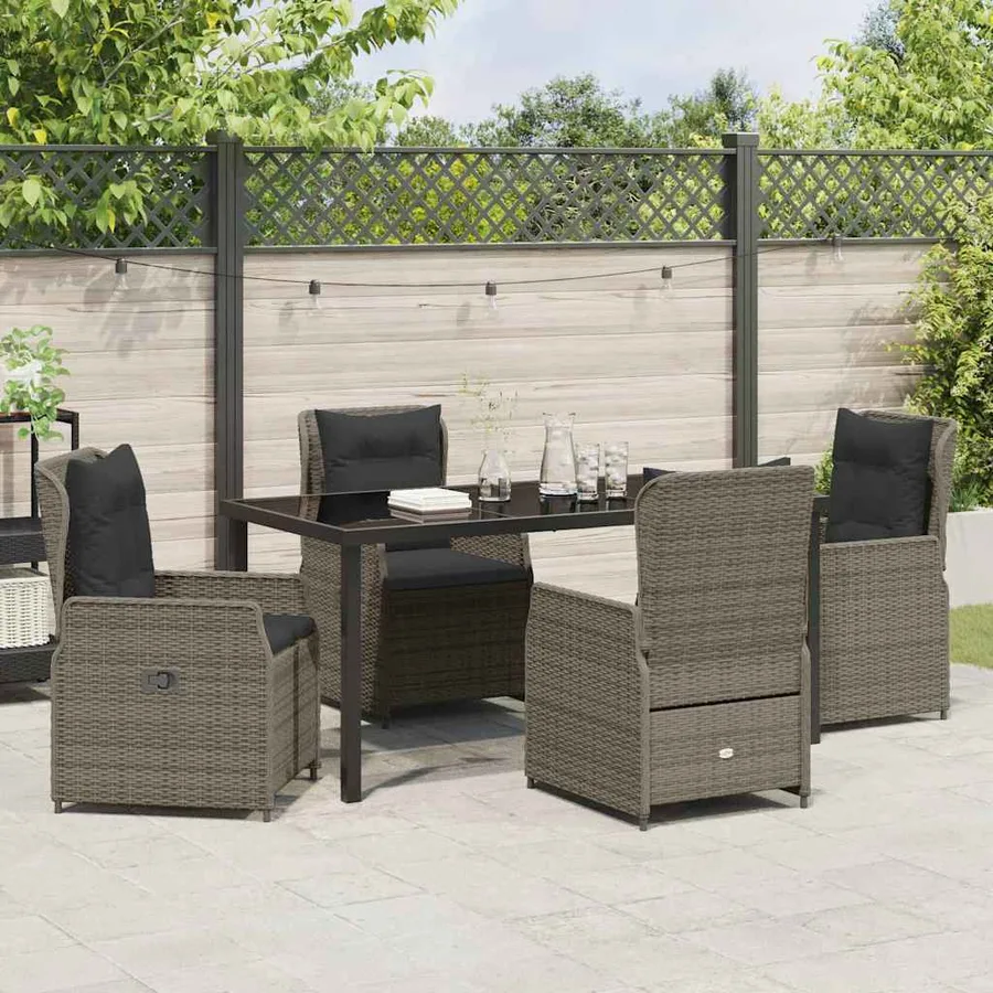 Ensemble de salle à manger pour jardin 5 pcs Gris polyrotin - 4