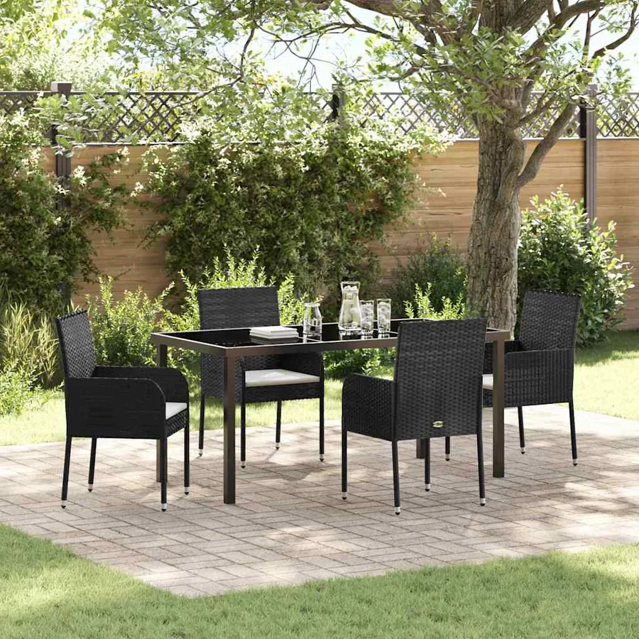 Ensemble de salle à manger pour jardin 5 pcs Noir polyrotin