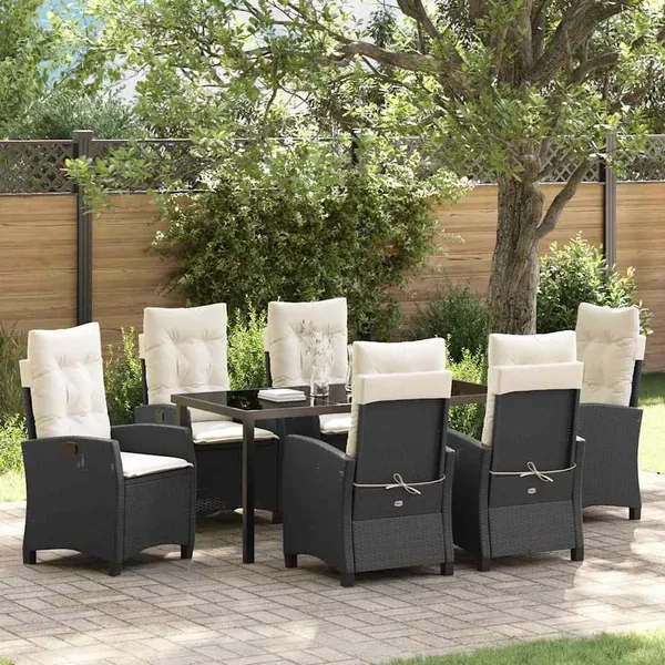 Ensemble de salle à manger pour jardin 7 pcs Noir polyrotin