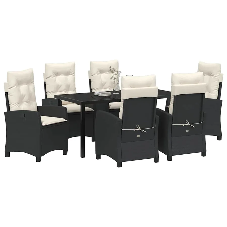 Ensemble de salle à manger pour jardin 7 pcs Noir polyrotin - 3