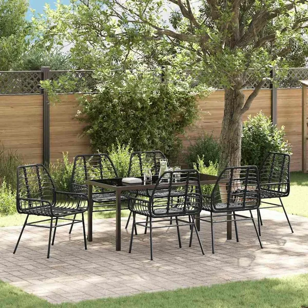 Ensemble de salle à manger pour jardin 7 pcs Noir polyrotin