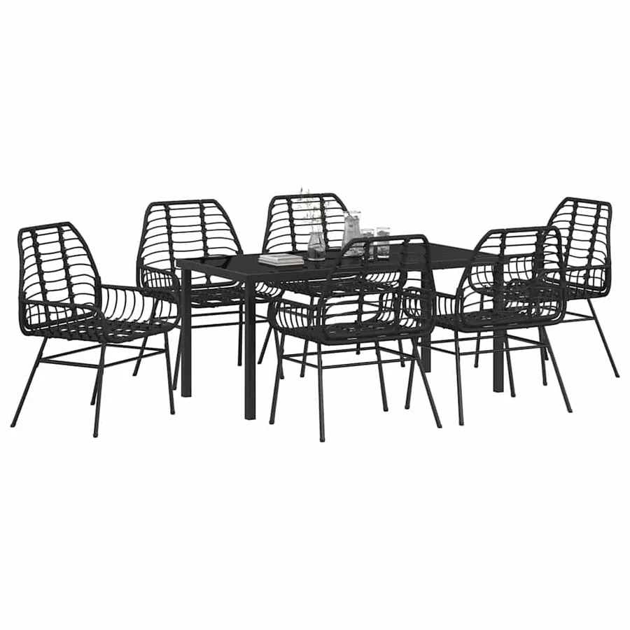 Ensemble de salle à manger pour jardin 7 pcs Noir polyrotin - 3
