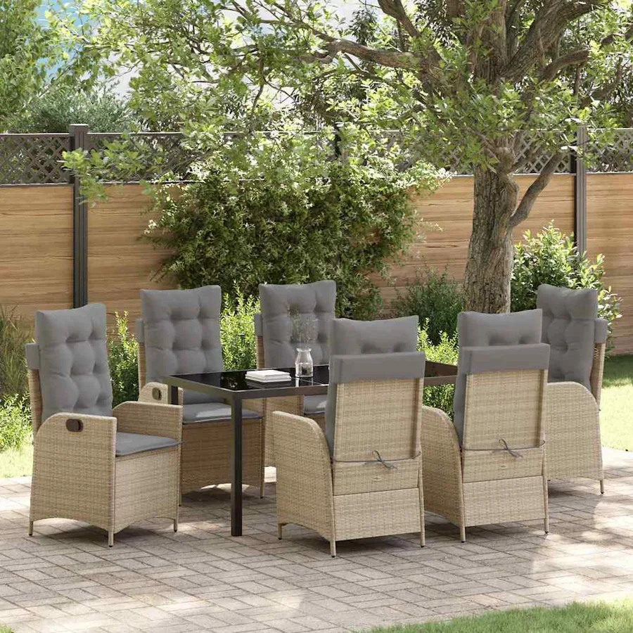Ensemble de salle à manger pour jardin 7 pcs Beige polyrotin