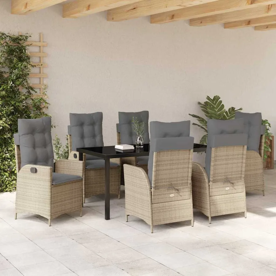 Ensemble de salle à manger pour jardin 7 pcs Beige polyrotin - 4