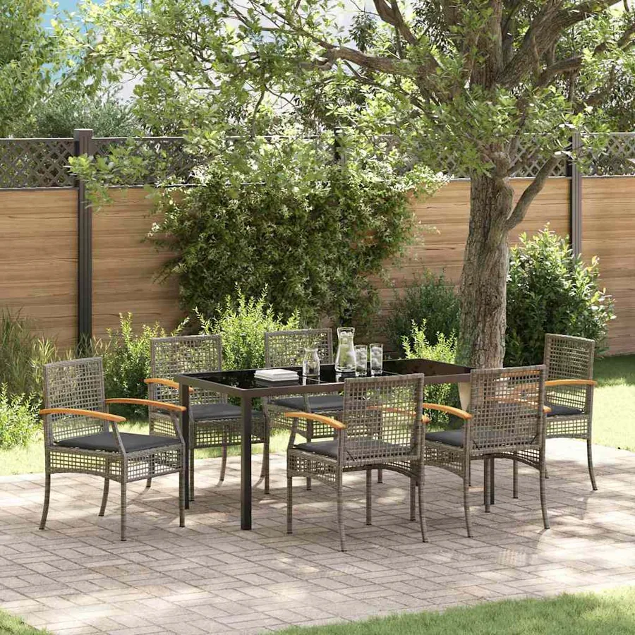 Ensemble de salle à manger pour jardin 7 pcs Gris et Noir Rotin