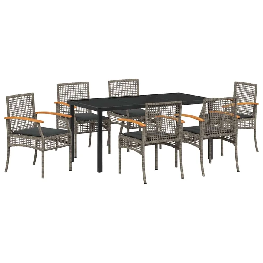 Ensemble de salle à manger pour jardin 7 pcs Gris et Noir Rotin - 2